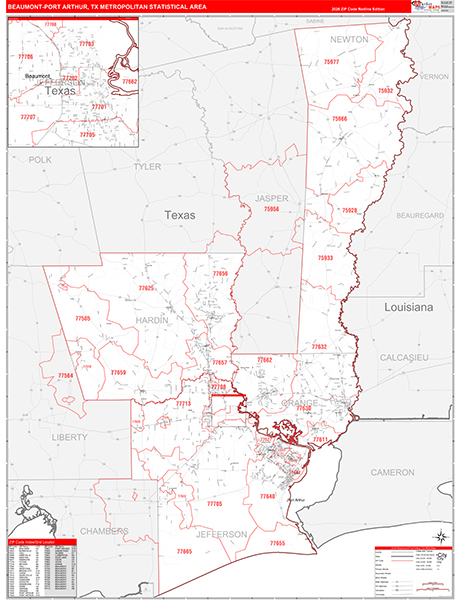 Beaumont-Port Arthur Metro Area Wall Map